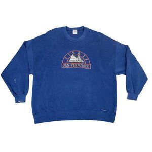 Vintage San Francisco Sweatshirt Pier 39 Blue XL Tourist Embroidered Crazy Shirt